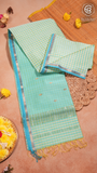 White and Mint Green Gingham Check Handloom Pure Maheshwari Silk Saree