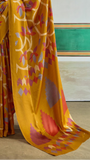 Yellow Floral Pure Ajrakh Satin Crepe Silk Saree