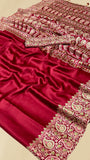 Crimson Red Mango Floral Ajrakh Gajji Silk Saree
