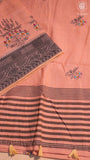 Peach & Black Warli Embroidered Jamdani Cotton Saree