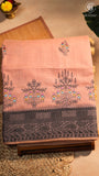 Peach & Black Warli Embroidered Jamdani Cotton Saree