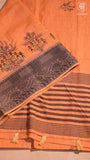 Orange & Black Warli Embroidered Jamdani Cotton Saree