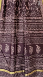 Deep Brown Floral Handblocked Pure Maheshwari Cotton Sarees