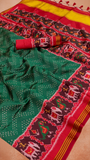 Green and Red Ikkat Leheriya Patola Crepe Banarasi Saree