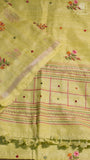 Pista Green & Gold Floral Embroidered Mirror Tussar Saree