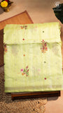 Pista Green & Gold Floral Embroidered Mirror Tussar Saree