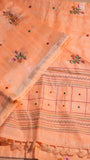 Orange & Gold Floral Embroidered Mirror Tussar Saree