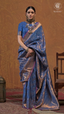 Royal Blue & Gold Floral Kanchi Soft Silk Saree