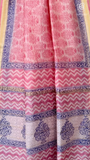 Mild Pink Floral Handblocked Pure Maheshwari Cotton Sarees