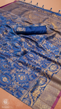 Royal Blue & Gold Floral Kanchi Soft Silk Saree
