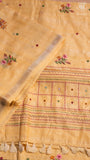 Yellow & Gold Floral Embroidered Mirror Tussar Saree
