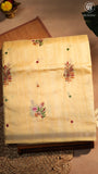Yellow & Gold Floral Embroidered Mirror Tussar Saree