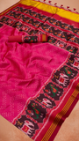 Pink and Red Ikkat Leheriya Patola Crepe Banarasi Saree