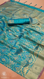 Teal Blue & Gold Floral Kanchi Soft Silk Saree