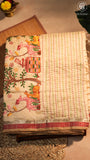 Half-White Pink & Yellow Deer Embroidered Jamdani Cotton Saree