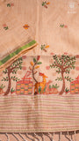 Half-White Yellow & Brown Deer Embroidered Jamdani Cotton Saree
