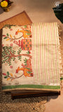 Half-White Yellow & Brown Deer Embroidered Jamdani Cotton Saree