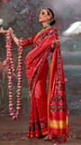 Red Ikkat Leheriya Patola Crepe Banarasi Saree