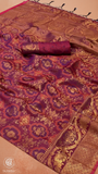 Plum Purple & Gold Floral Kanchi Soft Silk Saree