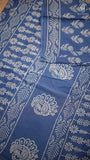 Blue & White Floral Handblocked Pure Mul Cotton Saree