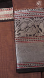 Rust Brown Silver Zari Peacock & Paisley Border Handloom Narayanpet Cotton Saree
