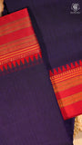 Dark Navy Blue & Red Temple Border Handloom Narayanpet Cotton Saree