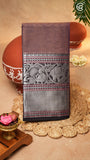 Rust Brown Silver Zari Peacock & Paisley Border Handloom Narayanpet Cotton Saree