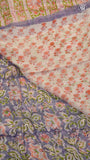 Lavender Blue & Pink Floral Handblocked Pure Georgette Saree