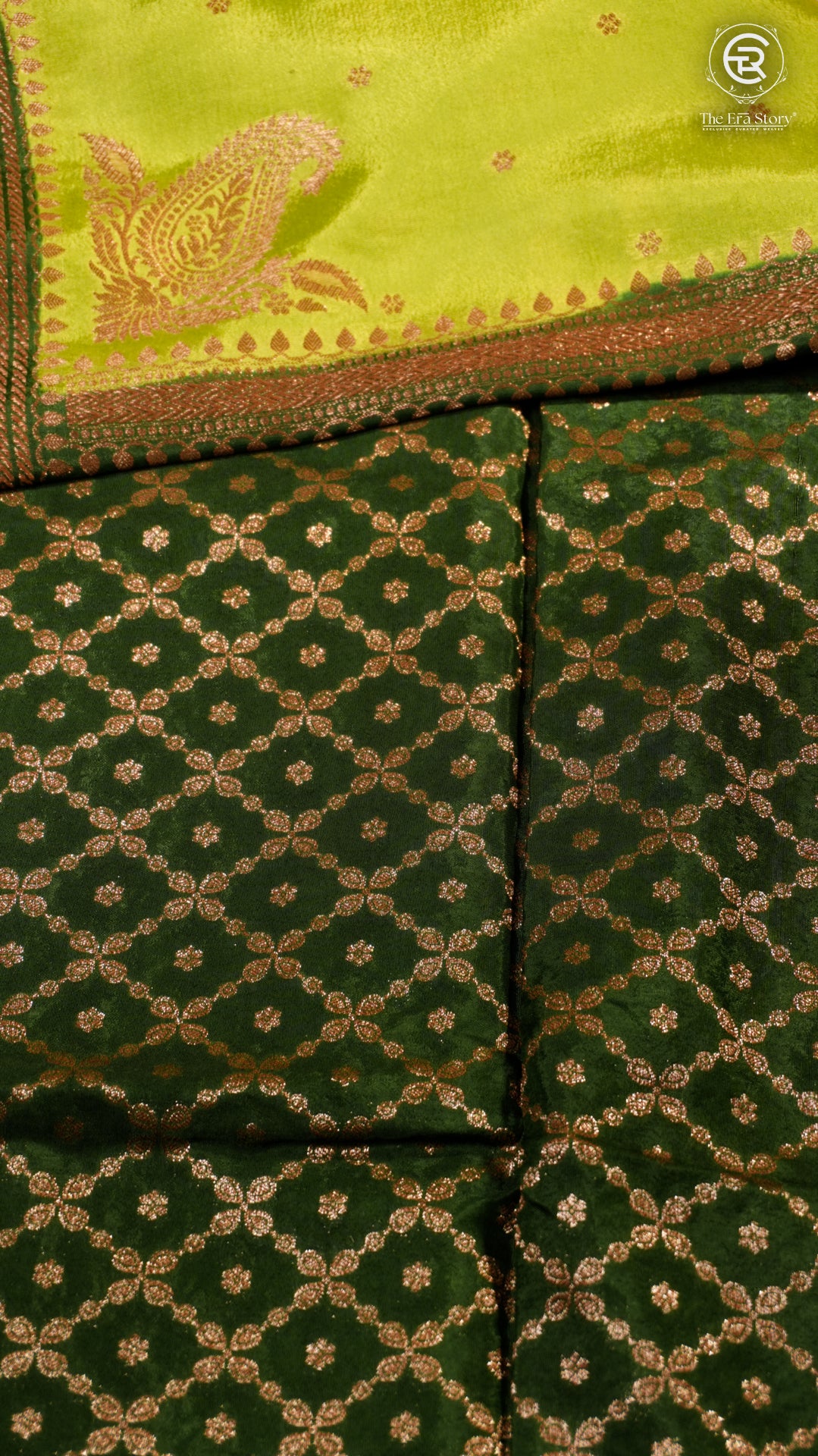 Pista Green & Deep Green Pure Crepe Chiffon Banarasi Silk Saree