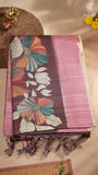 Plum & Pink Floral Kantha Matka Tussar Silk Saree