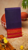 Dark Navy Blue & Red Temple Border Handloom Narayanpet Cotton Saree