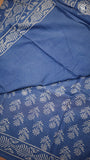 Blue & White Floral Handblocked Pure Mul Cotton Saree