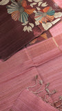 Plum & Pink Floral Kantha Matka Tussar Silk Saree