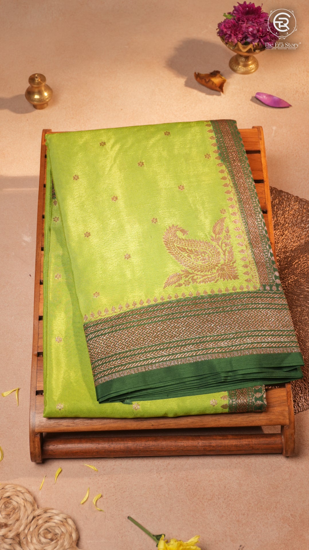 Pista Green & Deep Green Pure Crepe Chiffon Banarasi Silk Saree