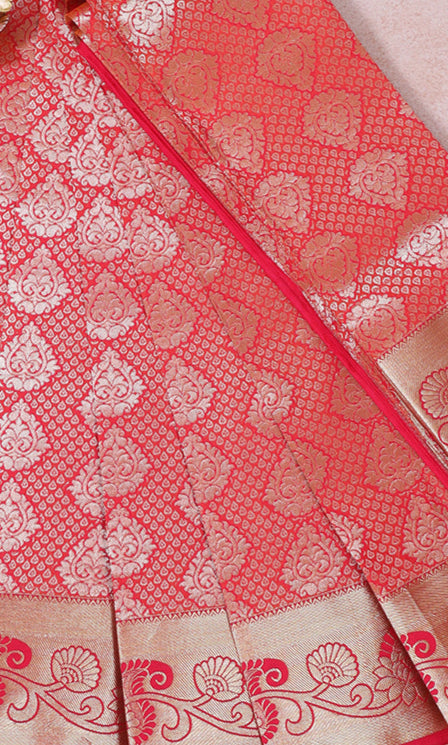 Red, Orange and Pink Bridal Kanchipuram Silk Saree