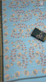 Blue Green & Gold Floral Printed Tussar Silk Saree