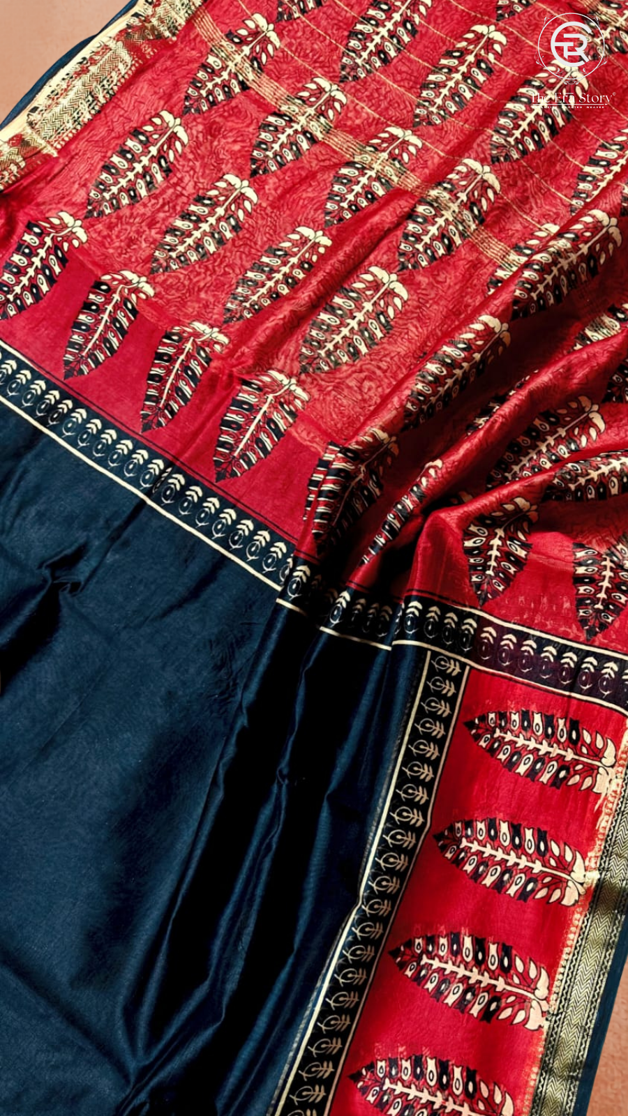 Black & Red Handblocked Pure Maheshwari Cotton Sarees