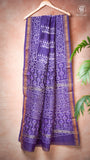 Purple Leaf Floral Handblocked Pure Maheshwari Cotton Saree