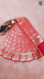 Red, Orange and Pink Bridal Silk Gold Zari Woven Floral Heavy Design Multi Shade Kanchipuram Saree
