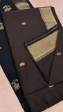 Brown and Black Lotus Butta Handloom Pure Maheshwari Silk Saree
