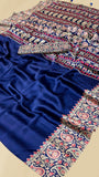 Navy Blue Mango Floral Ajrakh Gajji Silk Saree