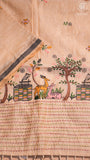 Half-White Yellow & Pink Deer Embroidered Jamdani Cotton Saree