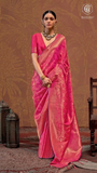 Ruby Pink & Gold Floral Kanchi Soft Silk Saree