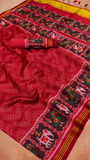 Red Ikkat Leheriya Patola Crepe Banarasi Saree