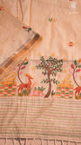 Half-White Red & Pink Deer Embroidered Jamdani Cotton Saree