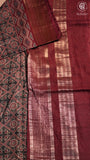 Grey & Maroon Ajrakh Patterned Munga Handloom Cotton Saree