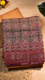 Grey & Maroon Ajrakh Patterned Munga Handloom Cotton Saree