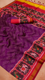 Purple and Red Ikkat Leheriya Patola Crepe Banarasi Saree