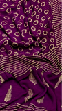 Purple Floral Handblocked Pure Double Chiffon Sarees