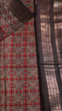 Maroon & Brown Ajrakh Patterned Munga Handloom Cotton Saree